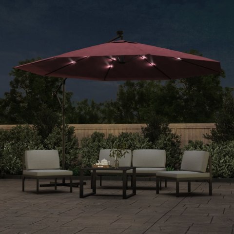VidaXL Parasol ogrodowy z LED, wiszący, bordowy, 350 cm