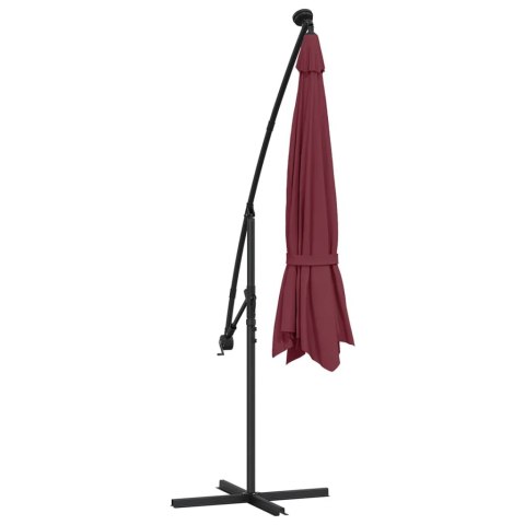 VidaXL Parasol ogrodowy z LED, wiszący, bordowy, 350 cm