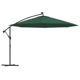 VidaXL Parasol wiszący z LED i metalowym słupkiem, 350 cm, zielony