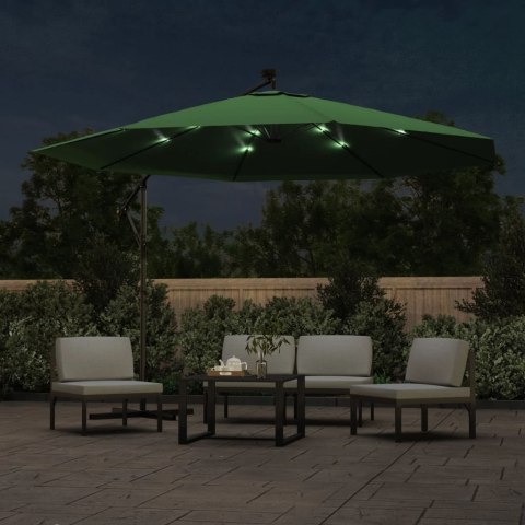 VidaXL Parasol wiszący z LED i metalowym słupkiem, 350 cm, zielony