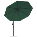 VidaXL Parasol wiszący z LED i metalowym słupkiem, 350 cm, zielony