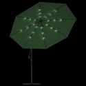VidaXL Parasol wiszący z LED i metalowym słupkiem, 350 cm, zielony