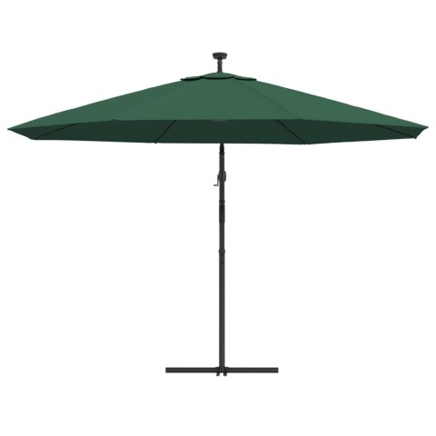 VidaXL Parasol wiszący z LED i metalowym słupkiem, 350 cm, zielony