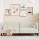 VidaXL Sofa Chesterfield z wałkami, trzyosobowa, kremowa, aksamit