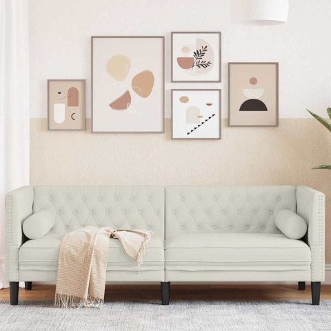 VidaXL Sofa Chesterfield z wałkami, trzyosobowa, kremowa, aksamit