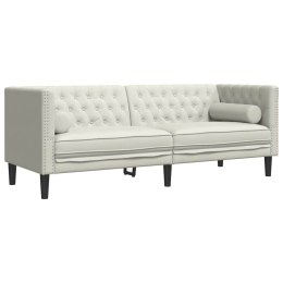 VidaXL Sofa Chesterfield z wałkami, trzyosobowa, kremowa, aksamit