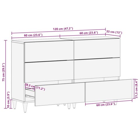 VidaXL Szafy do przechowywania 2 szt. 120 x 33 x 75 cm Drewno z mango