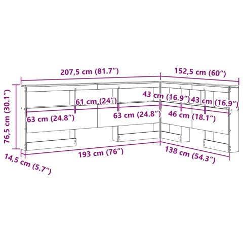 VidaXL Zagłówek do przechowywania Biały 135 cm Materiał drewnopochodny
