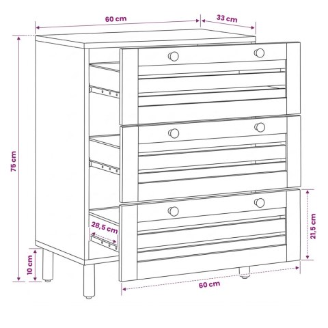 KOMODA Z DREWNA MANGO 3 SZUFLADY INDUSTRIALNA 60X33X75 CM