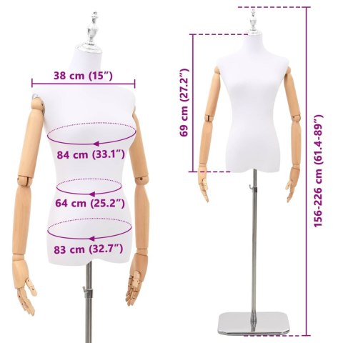VidaXL Regulowany manekin 156-226 cm z podstawą Kobieta PP Biały