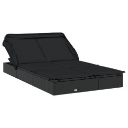 VidaXL Leżak 2-os., składany dach, czarny, 213x118x97 cm, polirattan