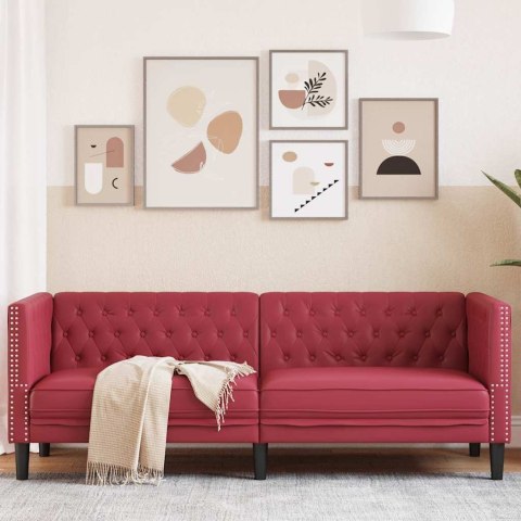 VidaXL Sofa Chesterfield, 3-os., bordowa, tapicerowana sztuczną skórą