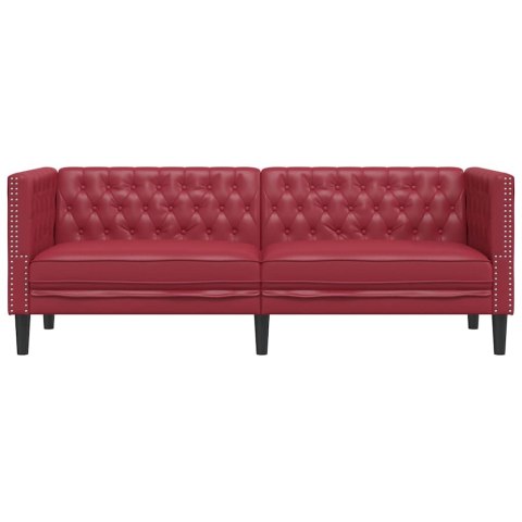 VidaXL Sofa Chesterfield, 3-os., bordowa, tapicerowana sztuczną skórą