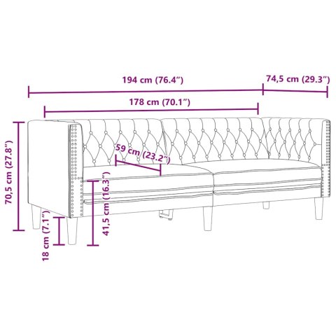 VidaXL Sofa Chesterfield, 3-os., bordowa, tapicerowana sztuczną skórą