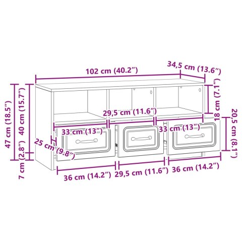 VidaXL Szafka pod telewizor z szufladą Stare drewno 102 x 34,5 x 47 cm