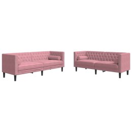 VidaXL 2-cz. wypoczynek Chesterfield z wałkami, różowy, aksamit