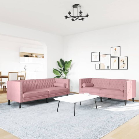 VidaXL 2-cz. wypoczynek Chesterfield z wałkami, różowy, aksamit