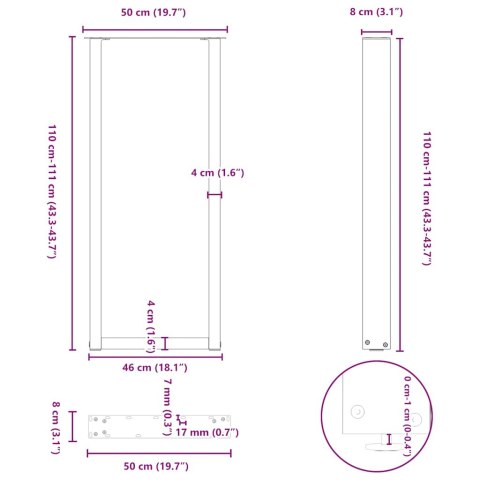 VidaXL Nogi do stołu barowego w kształcie litery U 2 szt. Antracyt 50x(110-111) cm Stal