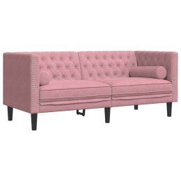 VidaXL Sofa Chesterfield z wałkami, dwuosobowa, różowa, aksamit
