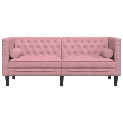 VidaXL Sofa Chesterfield z wałkami, dwuosobowa, różowa, aksamit