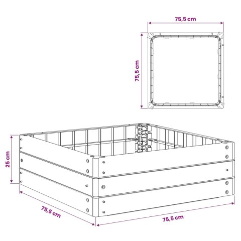 VidaXL Podniesiony grządka Czarny 75,5 x 75,5 x 25 cm PP