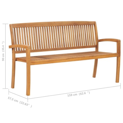VidaXL Sztaplowana ławka ogrodowa z poduszką, 159 cm, drewno tekowe