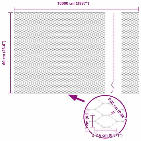 VidaXL Ogrodzenie heksagonalne Srebrny 0,6 x 100 m Stal galwanizowana