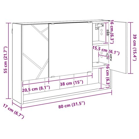 VidaXL Szafka z lustrem z przechowywaniem Dąb Sonoma 80 x 17 x 55 cm
