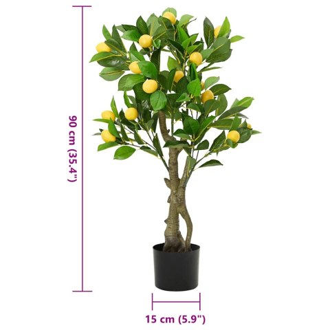 VidaXL Sztuczne drzewo cytrynowe 234 liście 90 cm zielone
