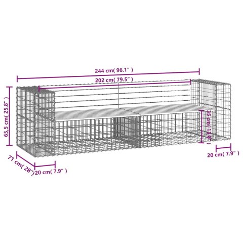 ŁAWKA OGRODOWA Z GABIONEM 244X71X65,5CM LITE DREWNO SOSNOWE