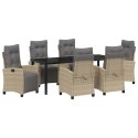 VidaXL Zestaw do jadalni w ogrodzie z poduszką 7 pcs Beżowy polirattan