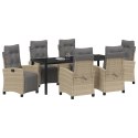 VidaXL Zestaw do jadalni w ogrodzie z poduszką 7 pcs Beżowy polirattan