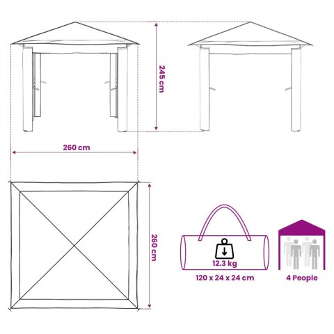 GAZEBO BEZ ŚCIANY 2,6 X 2,6 M JASNOSZARY I ANTRACYTOWY