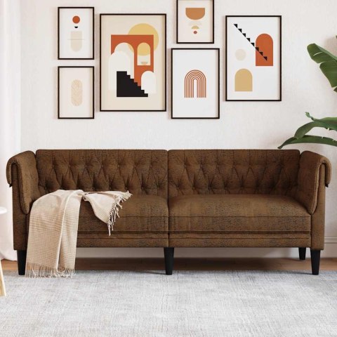 VidaXL Sofa Chesterfield, trzyosobowa, brązowa, obita tkaniną