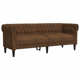 VidaXL Sofa Chesterfield, trzyosobowa, brązowa, obita tkaniną