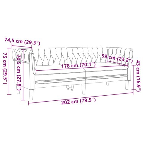 VidaXL Sofa Chesterfield, trzyosobowa, brązowa, obita tkaniną