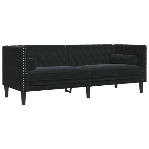 VidaXL 3-cz. wypoczynek Chesterfield z wałkami, czarny, aksamit