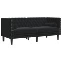 VidaXL 3-cz. wypoczynek Chesterfield z wałkami, czarny, aksamit