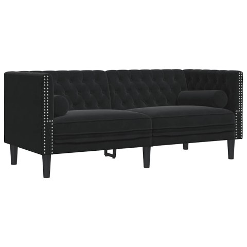VidaXL 3-cz. wypoczynek Chesterfield z wałkami, czarny, aksamit