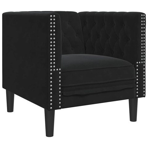 VidaXL 3-cz. wypoczynek Chesterfield z wałkami, czarny, aksamit