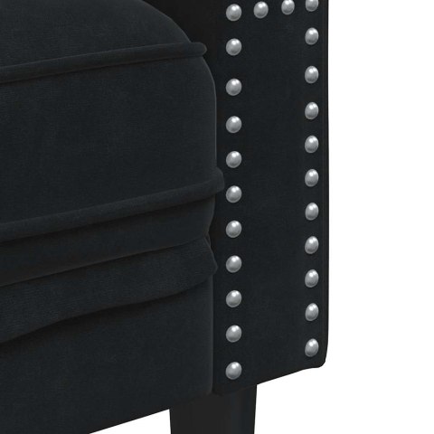 VidaXL 3-cz. wypoczynek Chesterfield z wałkami, czarny, aksamit