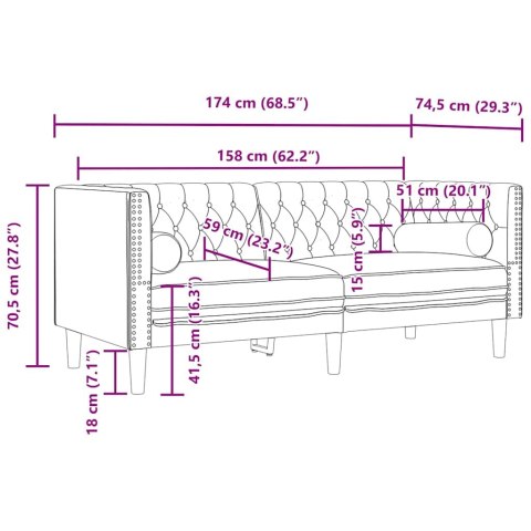 VidaXL 3-cz. wypoczynek Chesterfield z wałkami, czarny, aksamit