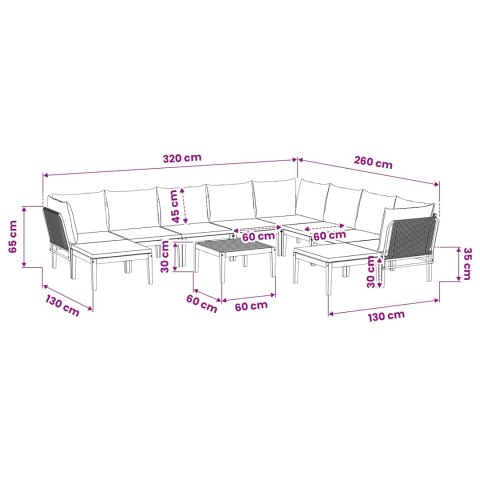 VidaXL 11 pcs Solidne drewno akacjowe i lina naturalny