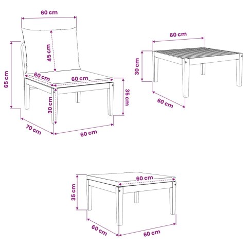 VidaXL 3 pcs Zestaw mebli ogrodowych z poduszkami naturalny