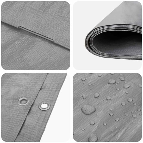 PLANDEKA OCHRONNA WODOODPORNA UV Z OCZKAMI SZARA 3X5M 180GSM PE