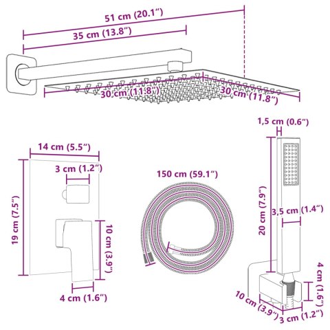 SYSTEM PRYSZNICOWY PODTYNKOWY CZARNY KWADRATOWY DESZCZOWNICA 30CM