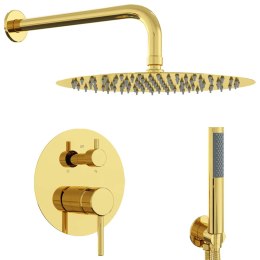 SYSTEM PRYSZNICOWY PODTYNKOWY ZŁOTY OKRĄGŁY DESZCZOWNICA 30 CM NIERDZ. SET