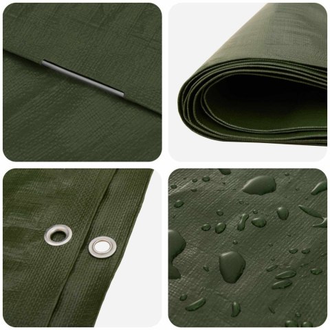 PLANDEKA OCHRONNA WODOODPORNA UV Z OCZKAMI ZIELONA 6X6M 260GSM PE
