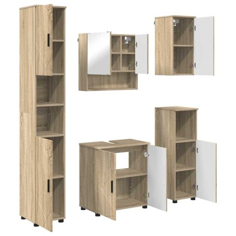 VidaXL Zestaw mebli łazienkowych Montowane na ścianie 5 pcs Dąb Sonoma