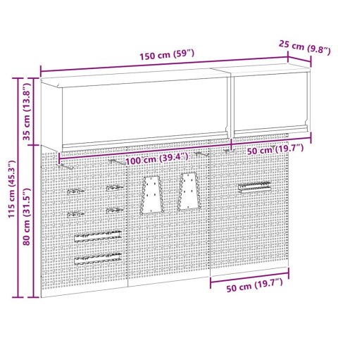 VidaXL Zestaw szafek narzędziowych z półką 5 pcs Czerwony